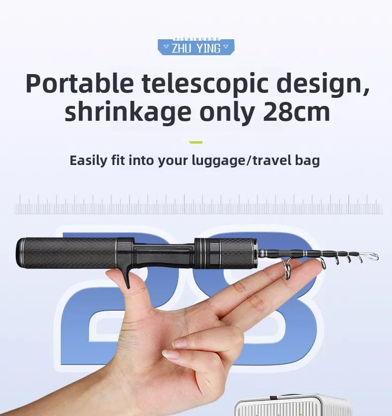Vara de pesca curta portátil de micro haste de 28 cm, haste branca, com carretel de pesca telescópico ejetor, material de pesca