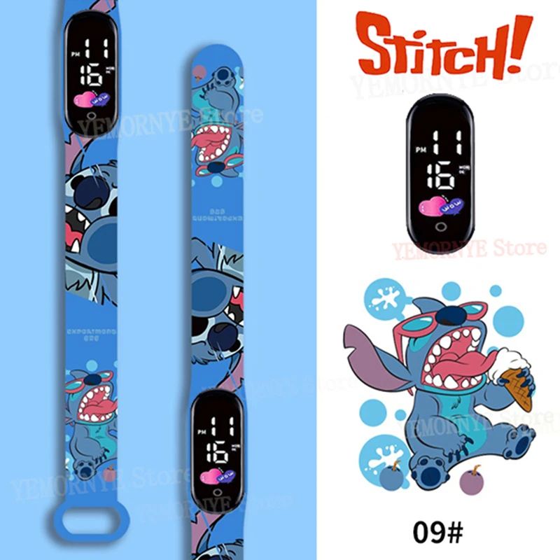 Relógios Digitais Infantis Disney Stitch Figuras de Anime LED Touch Luminoso Relógio Digital Esportivo Infantil à Prova D'Água Brinquedos de Aniversário