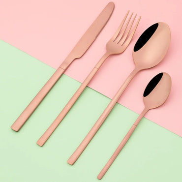Conjunto de Talheres Ocidentais Dourados de 4 Peças em Aço Inoxidável Garfo Faca Colher de Café Conjunto de Louça Talheres de Cozinha Preteto Prateado
