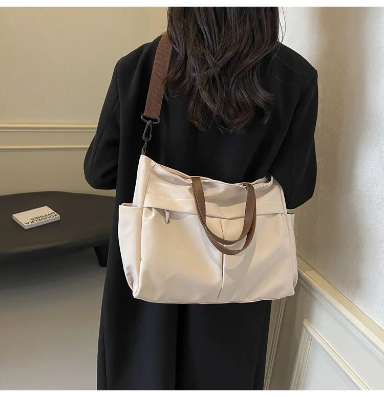 Designer Women's Tote Bag Spacious Nylon Handbag Multiple Pocket Large Capacity Commuting Shoulder Bag Lightweight Shopping