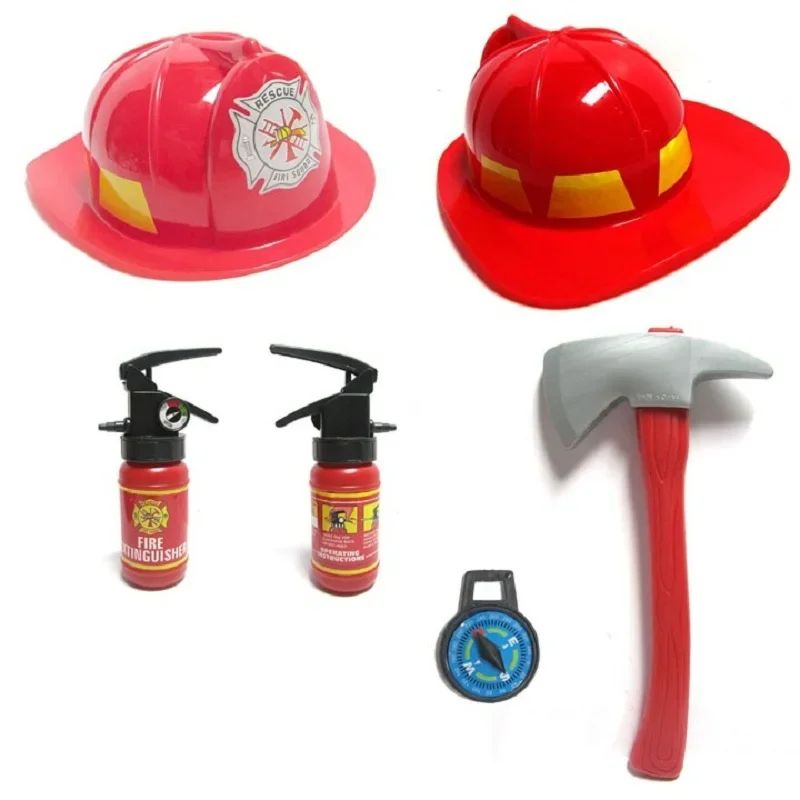 Kids Firefighter Cosplay Clothing Children Little Fireman Firemen Costume Child Halloween Carnival Party Red Hat Vest Toys