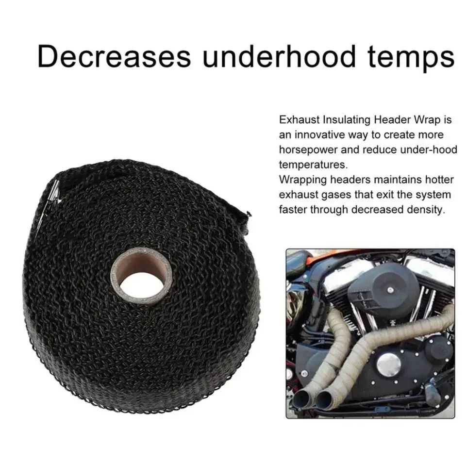 5M Roll Fiberglass Heat Shield Motorcycle Exhaust Thermal Tape Header Pipe Heat Wrap Tape Thermal Protection with Stainless Ties