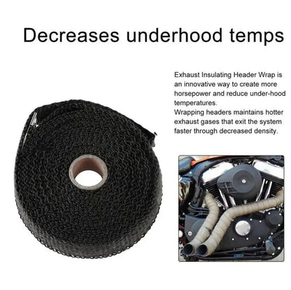 5M Roll Fiberglass Heat Shield Motorcycle Exhaust Thermal Tape Header Pipe Heat Wrap Tape Thermal Protection with Stainless Ties