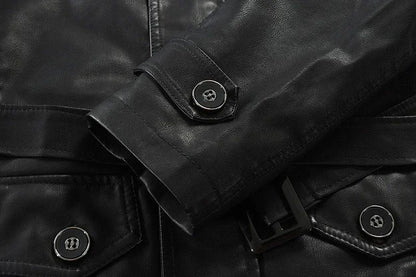 Men Winter Long Thick Fleece PU Leather Jacket Mens Streetwear Casual Business Clothing Pocket Leather Jackets Coat Outwear Men