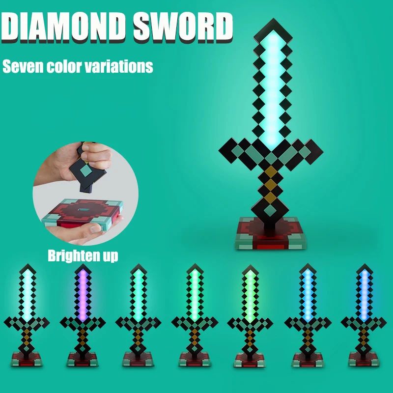 Minecraft Diamond Sword LED Night Light 3D Gamer Desk Lamp USB Charging Glowing Toys for Kids Room Decor, Birthday Gift for Boys