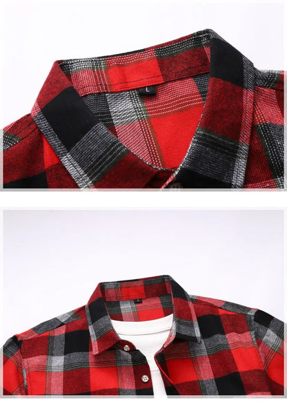2025 new red summer men's shirts short-sleeved plaid fat big yards youth casual shirt.