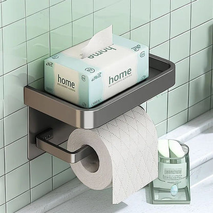Suporte de Papel Higiênico de Liga de Alumínio para Montagem na Parede Organizador de Armazenamento de Banheiro Suporte para Celular Acessórios de Banheiro