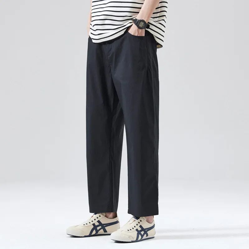 Calça Masculina Casual Cleanfit Estilo Americano para Esportes ao Ar Livre Nove Pontas Solta em Tela Confortável Elegante e Sofisticada
