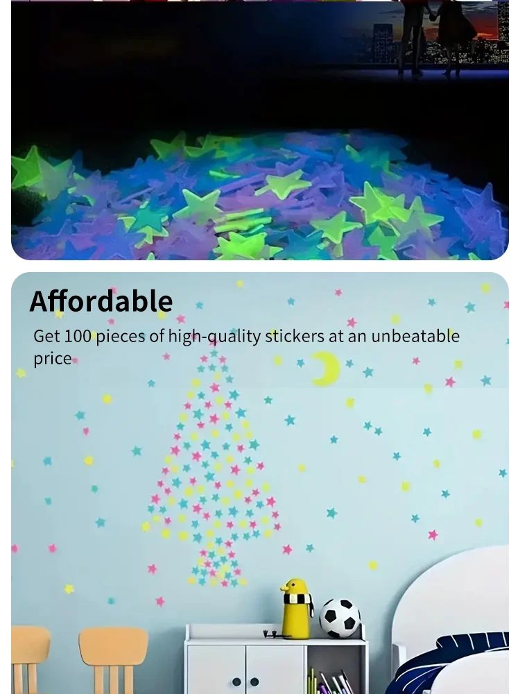 50/250Pcs Luminous Star Stickers Background Wall Decoration Bedroom Glow Stickers Fluorescent Stereo Wall Stickers Room Decor