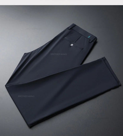 Spring Summer Ultra-thin Casual Pants Men's High Elastic Ice Silk Quick-dry Straight Draped Business Trousers Male Korean