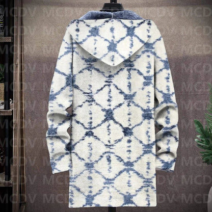 Men's Retro Flower Print Plush Thick Long-Sleeved Coat Fleece Hooded Overcoat Unisex Thick Warm Jacket-12 style