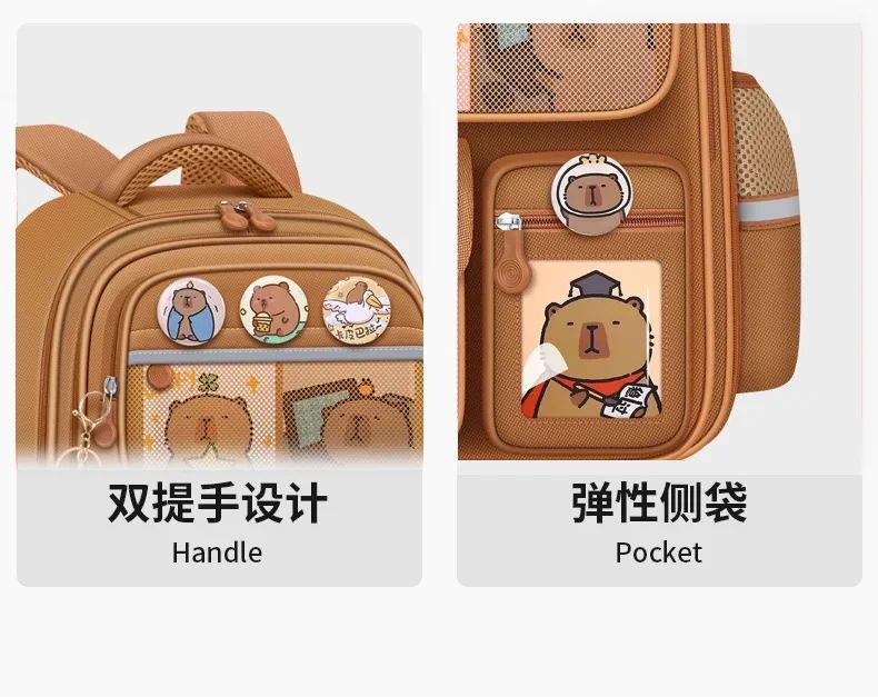 Capybara Children Backpack Waterproof Student Schoolbag Large Capacity Alleviate Burden School Bag Orthopedic Backpack Book Bag