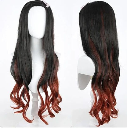 Anime Nezuko Cosplay Kamado Nezuko Cosplay Costume Nezuko Wig Uniform with Props for Adult Kids Halloween Carnival Costumes