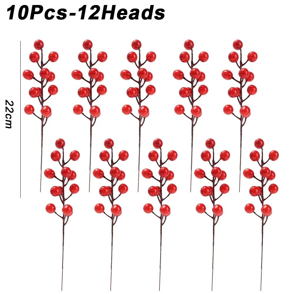 20/1Pcs Christmas Artificial Berries Fake Holly Berry Flower Stamen Bouquet DIY Christma Wreath Xmas New Year Gifts Table Decor