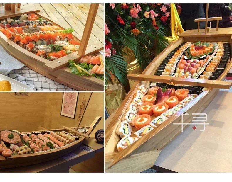 New luxury sashimi boat dry ice boat sashimi platter sushi tableware Japanese cuisine wooden sushi boat bamboo sushi tool