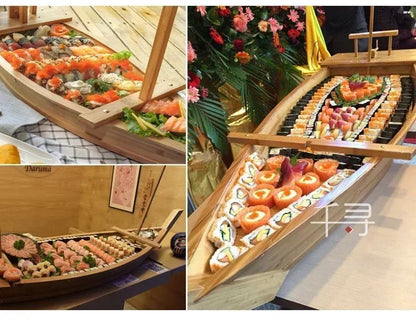 New luxury sashimi boat dry ice boat sashimi platter sushi tableware Japanese cuisine wooden sushi boat bamboo sushi tool
