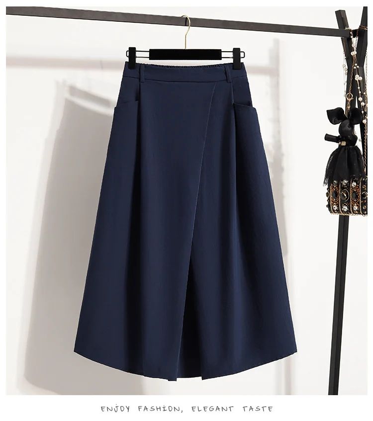 Summer Women Plus Size Skirt 2025 New High Waist Irregular Mid Long Skirt Woman Elastic Waist A Line Pleated Big Size Skirts
