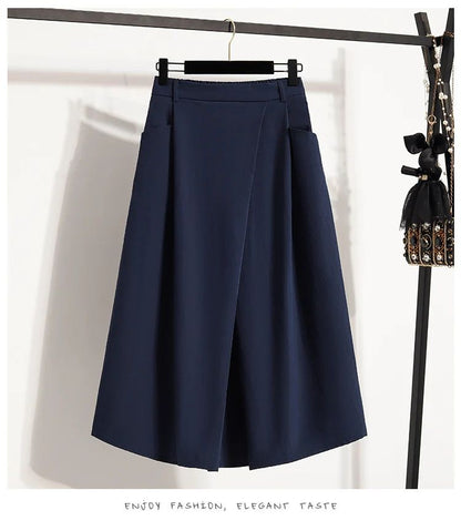 Summer Women Plus Size Skirt 2025 New High Waist Irregular Mid Long Skirt Woman Elastic Waist A Line Pleated Big Size Skirts