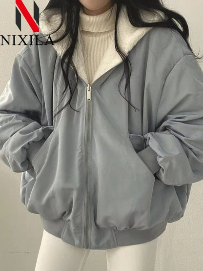 New in Jackets for Women Thick Warm Parkas Oversized Double Sided Hooded Korean Fashion Casual Loose Zip Up Coat Female Clothes
