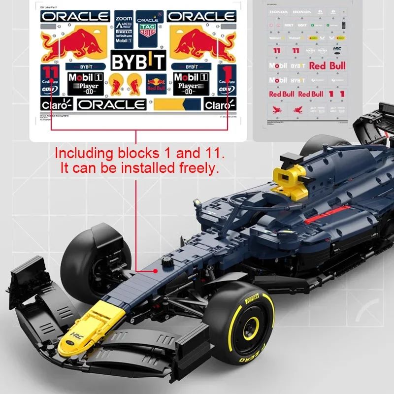 RASTAR 2509PCS 1:8 Technik F1 Redbull RB19 1. Max. Verstappen 11 Perez Racing Formula Blocos de Montar Modelo MOC Carro Tijolos Brinquedo