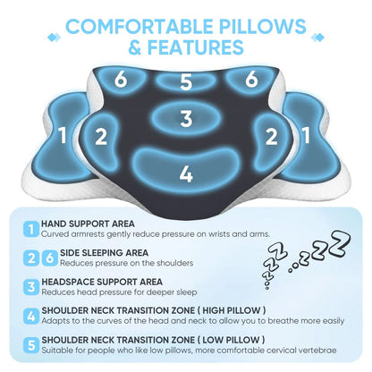 Ergonomic Cervical Pillow Memory Foam Pillow Neck Pain Relief Comes Ice Silk Pillowcase Adjustable  for Back Side Sleepers Gifts