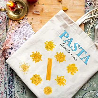 1pcs Pasta Lover Club Artistic Print Canvas Tote Bag Vintage Style Art Bag Luggage Bag Reusable Shoulder Bags