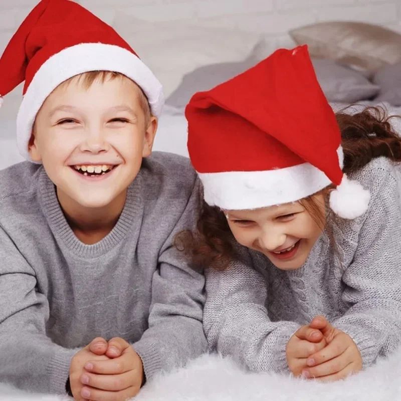 Merry Christmas Hats Non-woven Santa Claus Hats for Adults Kids Red Xmas Caps Women Men New Year Festival Party Decoration Gifts