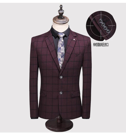 Suit (blazer+vest+pants) Man Fashion Business British Grid Trend Style Casual Hosting Slim Wedding Work Conjunto Hombre