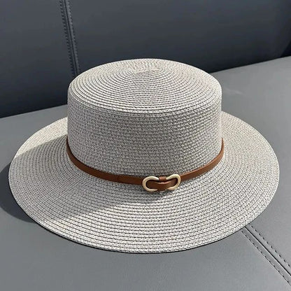 Simple Straw Summer Women Beach Hat Female Casual Panama Hat Women Flat Brim Bowknot Straw Cap Girls Sun Hat
