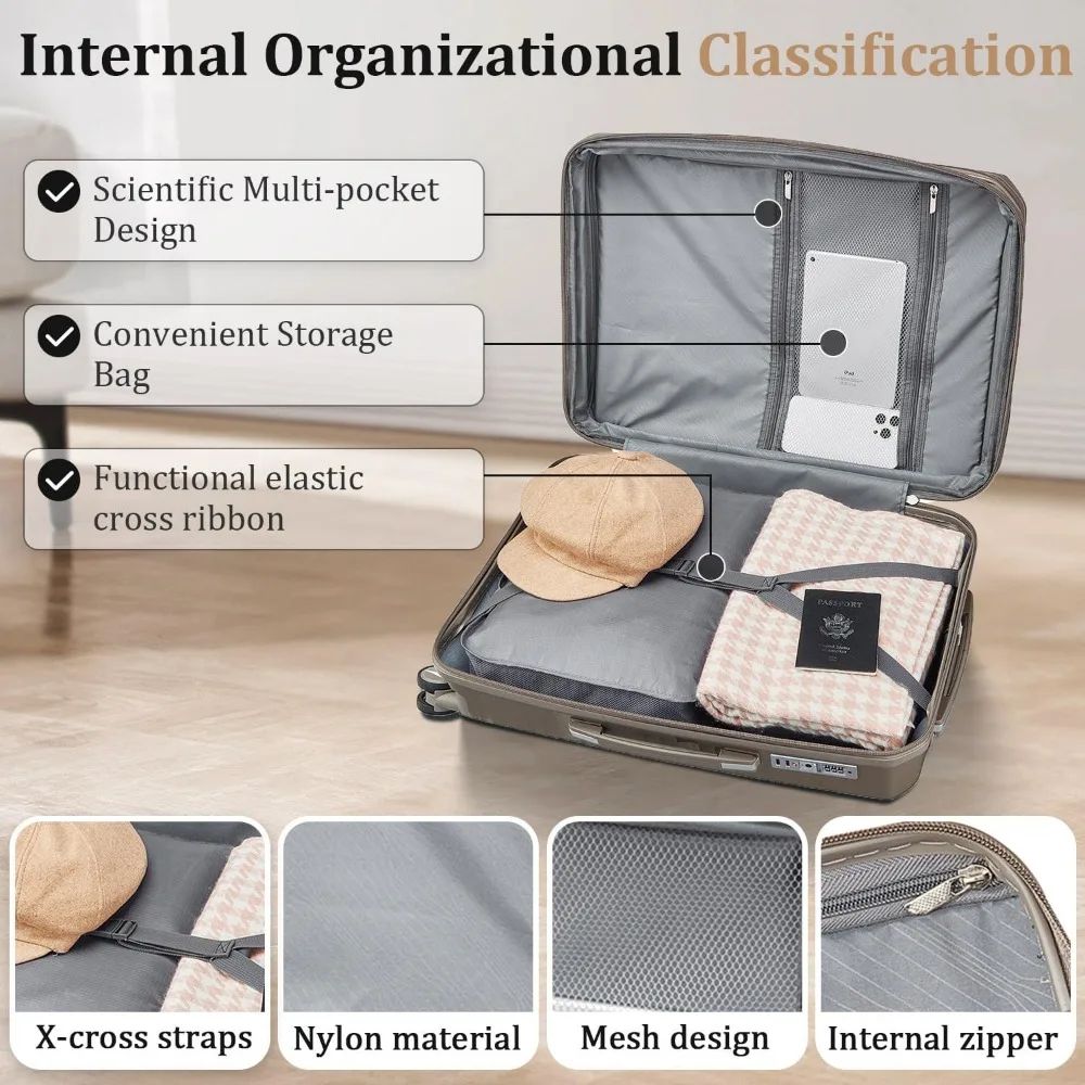 Conjunto de 4 Peças de Malas Giratórias, Malas Rígidas Expansíveis Aprovadas pela TSA, Conjunto de Viagem Leve para Homens e Mulheres
