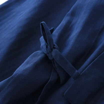 Men's Cotton Kimono Robes Pajamas Clothes Thin Spring and Autumn Black and Navy Colors Home Clothes Loose Casual Men Robe Sets