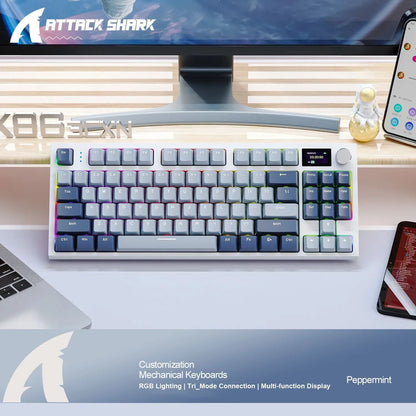 Teclado Mecânico Attack Shark K86 com Botão de Metal, Tela TFT, Hot Swap, RGB, Bluetooth/Wireless, Teclado Gamer Macro