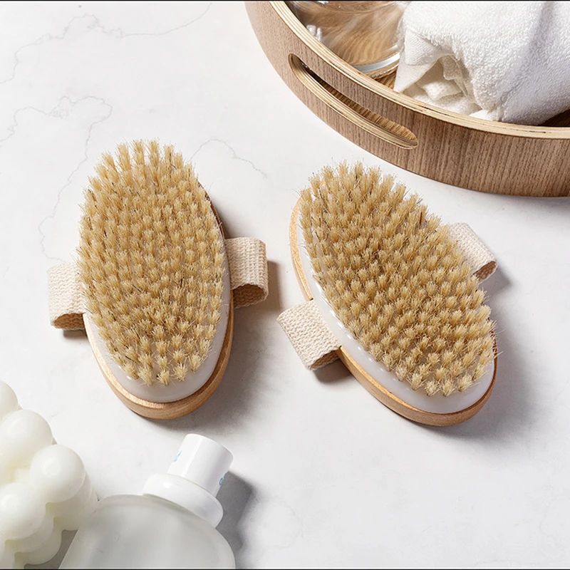 Escova de Cerdas Naturais Macia para Pele Úmida ou Seca, Escova de Massagem Corporal para SPA e Banho