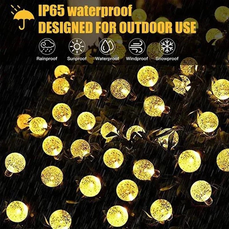 Solar String Lights Outdoor Crystal Fairy Light Chritmas Garland 8 Modes Waterproof Patio Light for Garden Party Decor