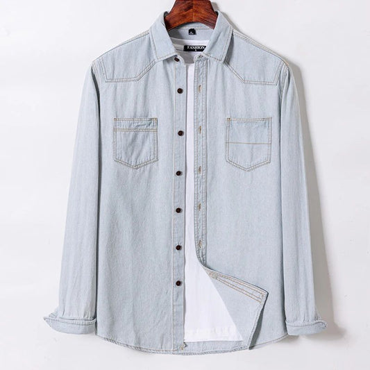 2023 Denim Pocket Design Shirt Classic 100% Cotton  Long-Sleeve  Fashion Embroider Comfortable Clothes