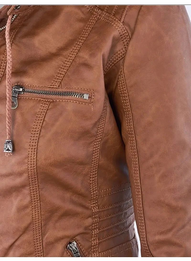 Gothic Faux Leather Jacket Women Coat 2025 Hoodies Winter Autumn Motorcycle Jacket Black Outerwear Leather PU Basic Jacket Coat