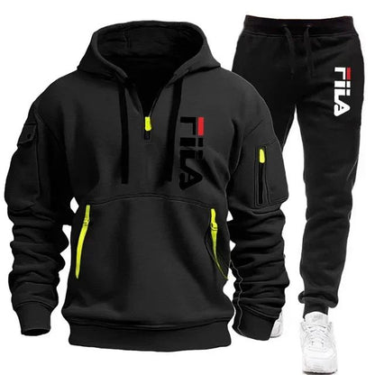 Men's set 2025 Autumn/Winter new Men's hooded sweatshirt + long pants two-piece set, outdoor multi-pocket men's pullover sportsw