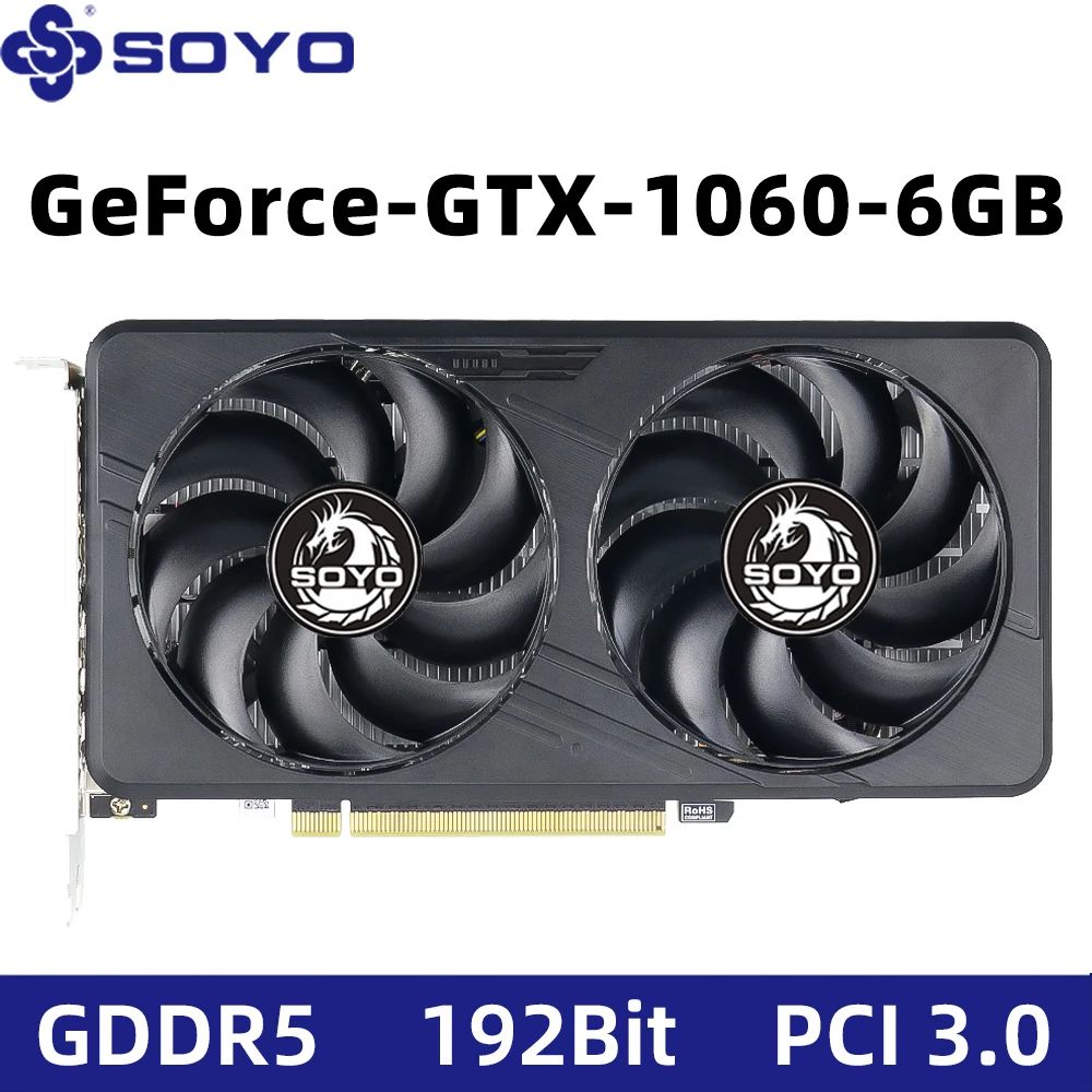 Placas Gráficas SOYO GTX1060 6G/3G DDR5 192bit Compatibilidade HDMI+DP*2 para Componentes de Computador de Mesa para Jogos Placa de Vídeo GPU