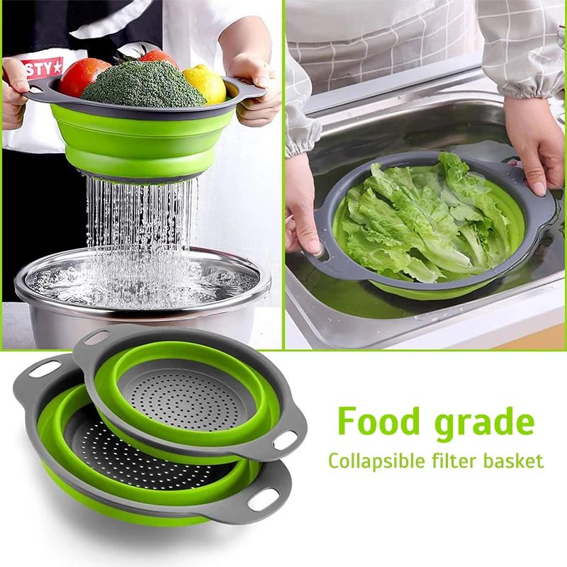 Escorredor Dobrável Cesto de Lavar Frutas Legumes Escorredor de Louça Escorredor de Silicone Escorredor Dobrável Utensílios de Cozinha