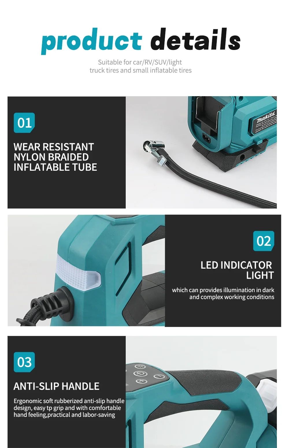 Inflador automático sem fio Makita DYS59 Bomba de ar elétrica Compressor de ar portátil para pneus de carro para bateria Makita 18V (sem bateria)