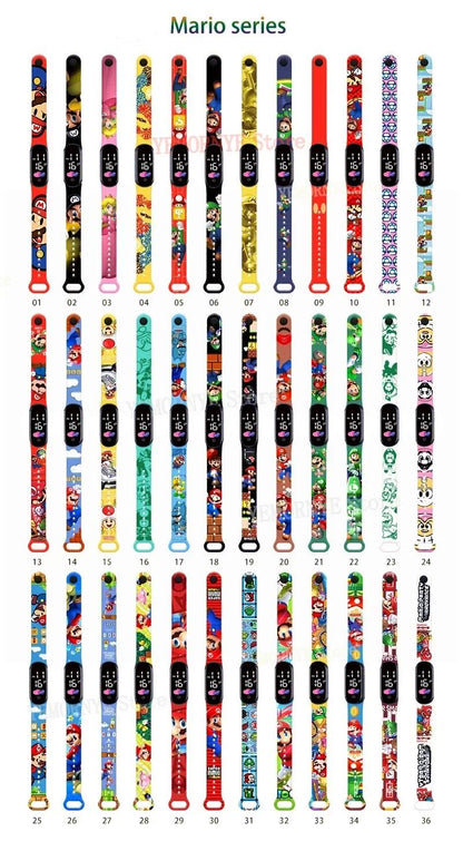 Mario Bros Children's Watches Action Figures Luigi Princess Peach Yoshi Bowser kids Sport Wristband Waterproof Digital Watch Toy