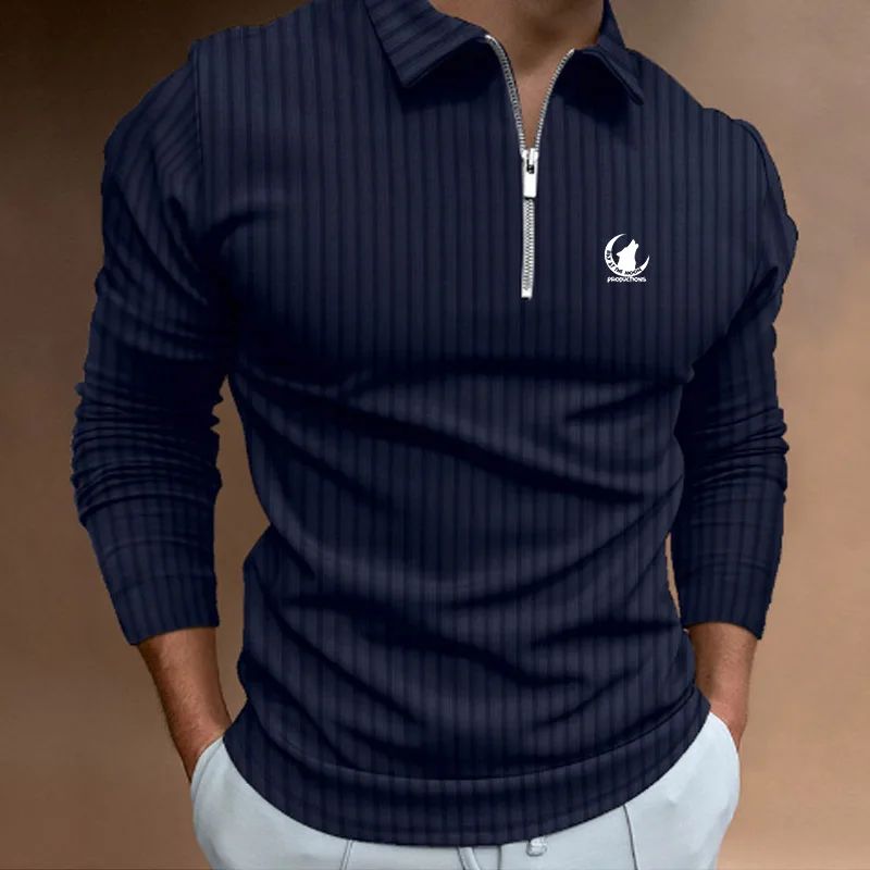Men Clothes New Long Sleeve Zipper Stripe Polo Shirt Casual Men Polo Shirt Tops Polo Shirt Fashion Men Slim Sport Polo Shirt