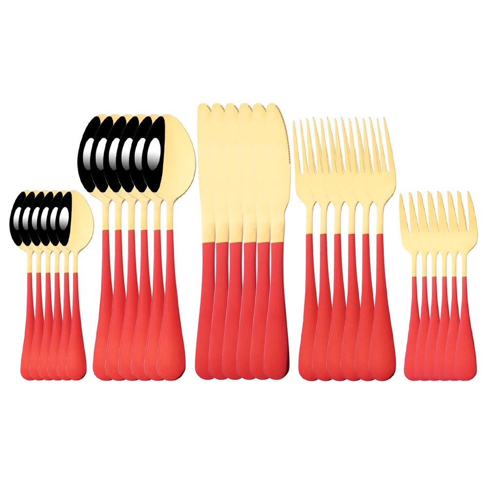 Conjunto de Talheres de Aço Inoxidável Colorido de 6/30 Peças, Faca, Garfo de Bolo, Colher de Chá, Conjunto de Talheres de Cozinha, Pratos