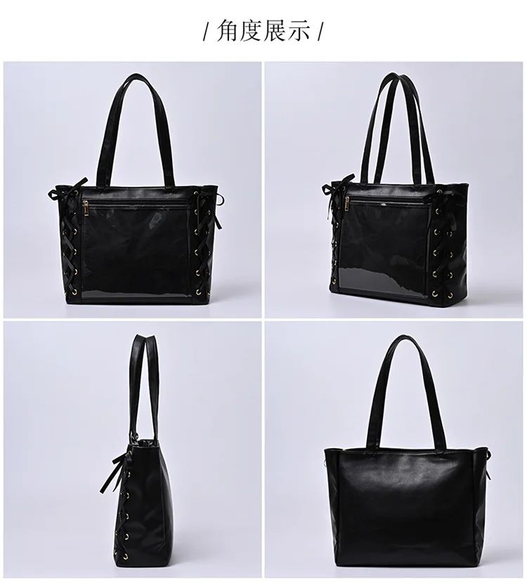 Japanese Kawaii Girls Itabag Large Capacity PU Leather Shoulder Bag Bow Ribbon Lolita JK Handbags Ita Bag Y2K Handbags Purse