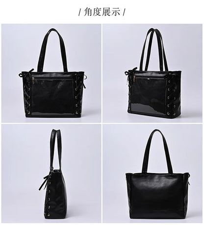 Japanese Kawaii Girls Itabag Large Capacity PU Leather Shoulder Bag Bow Ribbon Lolita JK Handbags Ita Bag Y2K Handbags Purse