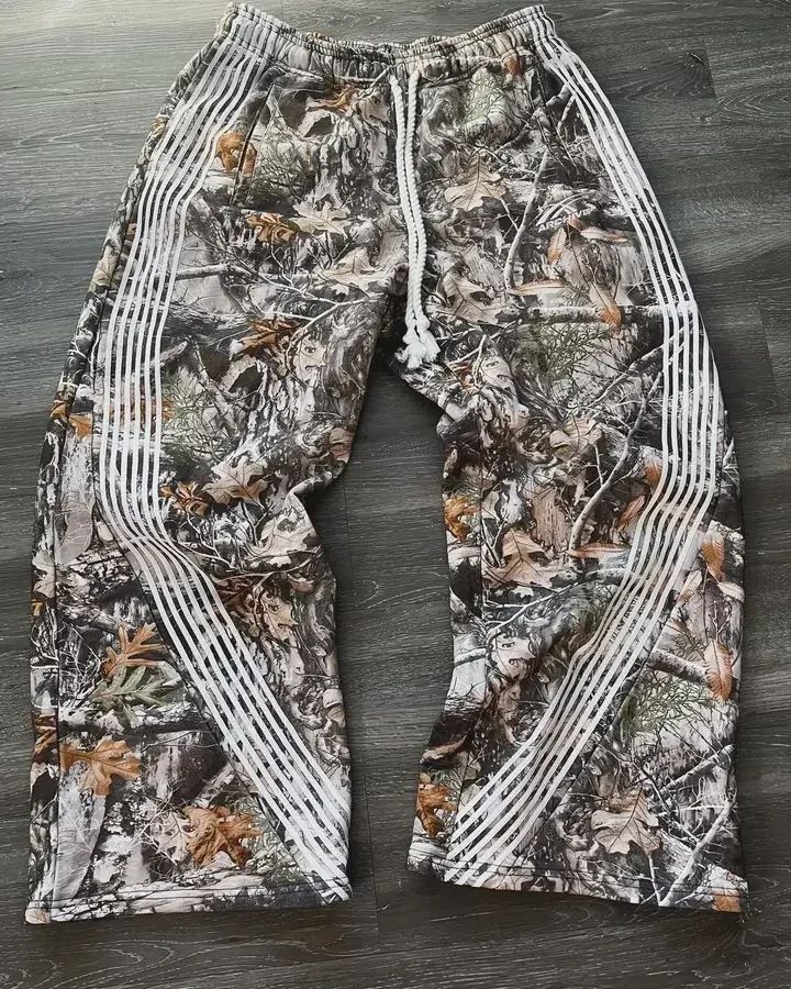 Calça Casual Bordada Cinza Y2k Camuflada Tática Funcional Masculina Feminina Premium Moletom com Cordão