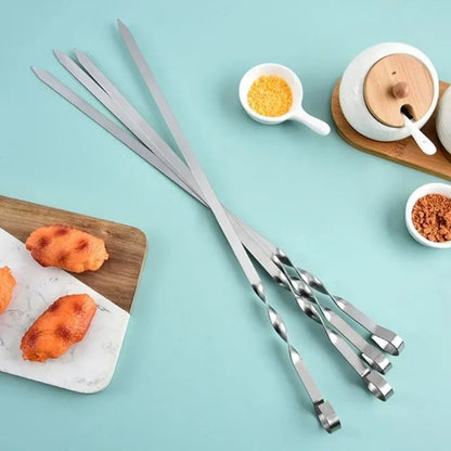 50cm BBQ Skewer 6Pcs Stainless Steel Wide Barbecue Sticks Flat BBQ Fork Outdoor Camping Picnic BBQ Utensil Kitchen Accessories