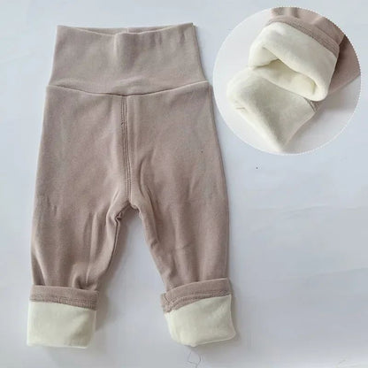 0-5Y BABY Clothes Casual Pants Autumn Winter Kids Warm Pants Boy Girls One Piece Fleece Trousers Outer Wear Sports Trousers