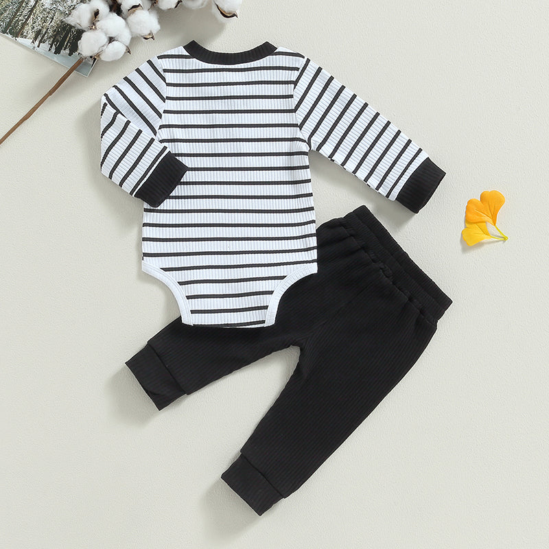 Newborn Baby Boys Girl Fall Winter Clothes Ribbed Knitted Long Sleeve Romper Solid Long Pants Cotton Infant Outfits