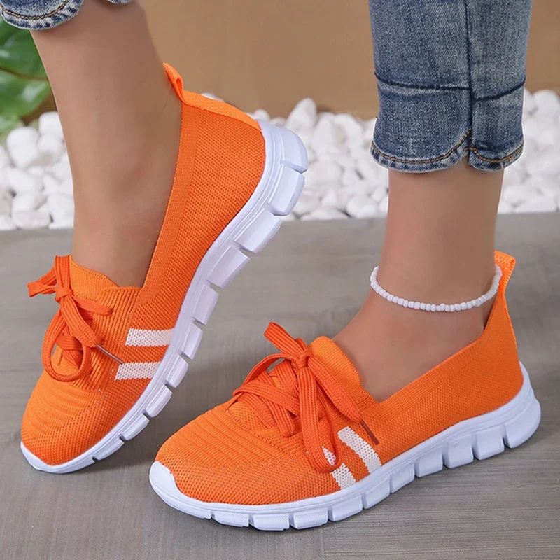 Fashion Striped Knitted Flats Women 2025 Summer Soft Sole Non Slip Walking Shoes Woman Plus Size 36-43 Low Heel Loafer Female